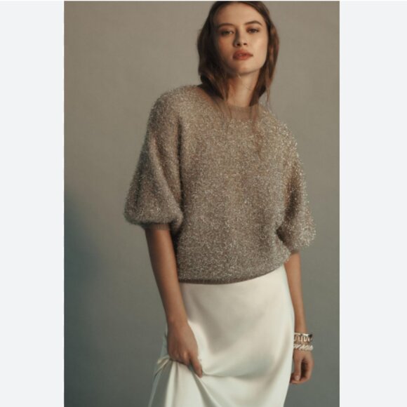 Brand New The Violetta Short-Sleeve Tinsel Sweater by Maeve - Picture 6 of 13